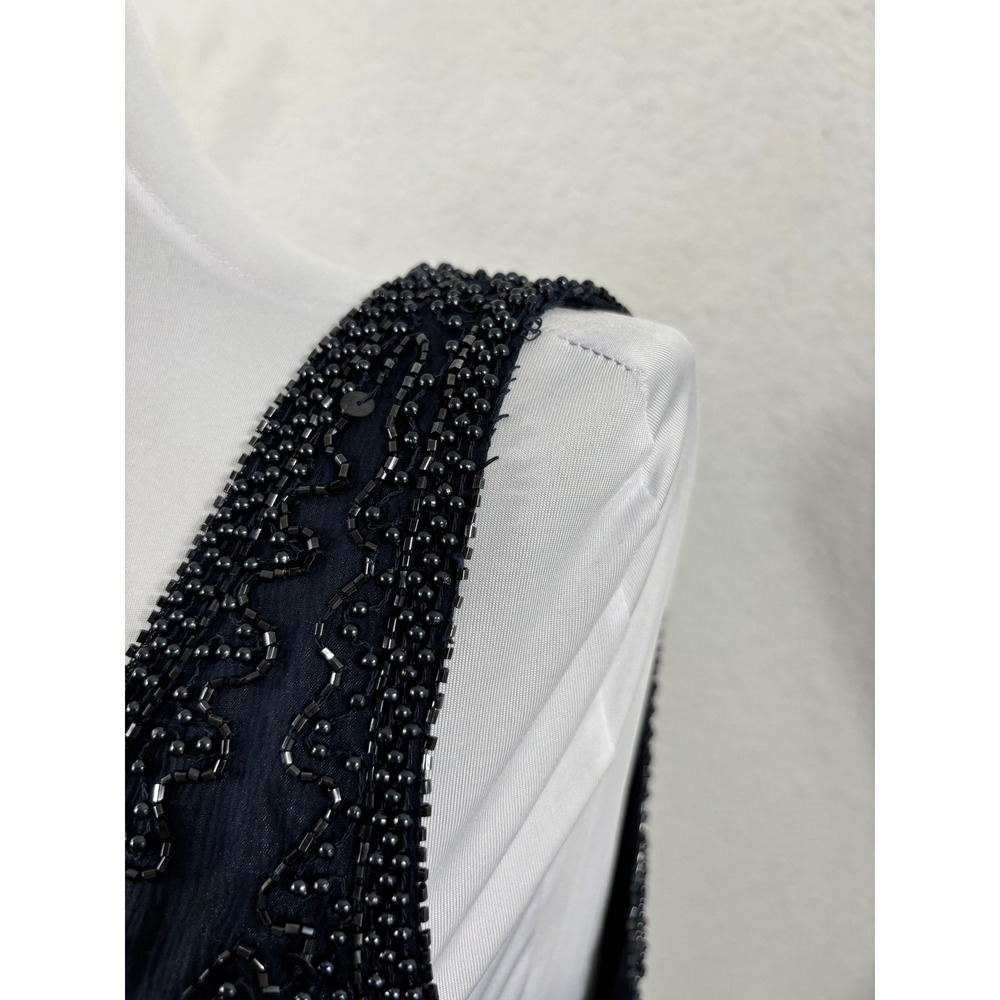 Vintage Stenay Dress Womens Medium Navy Blue Beaded Sleeveless V Neck Cocktail - Picture 3 of 9